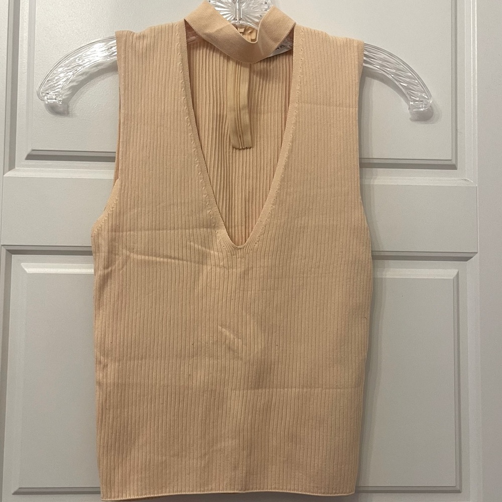 Zara Knit Woman’s Creme Beige Ribbed Crop Top Size: S Preloved No notable Flaws
